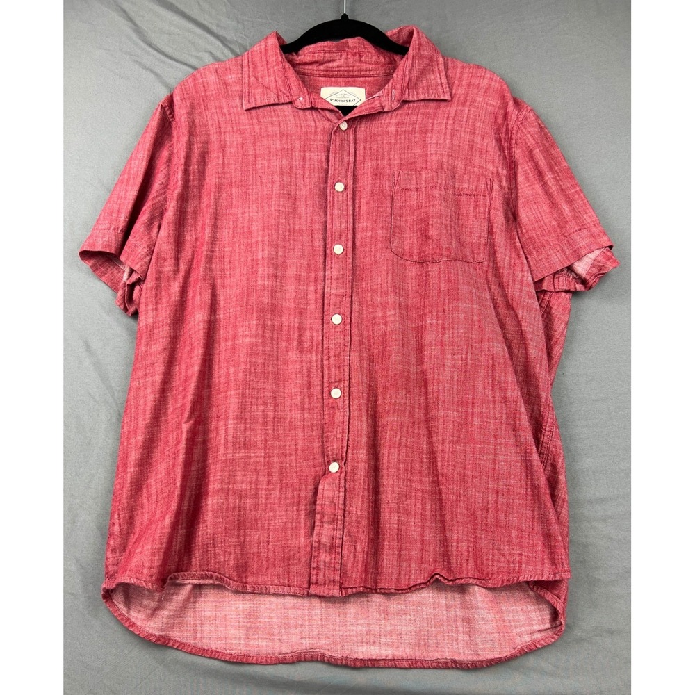 St. John's Bay Shirt Mens XL Red Excellent Short Sleeve No Tuck Cotton Button Up